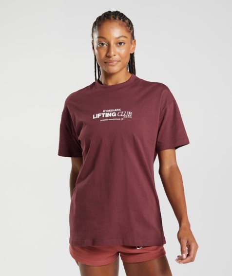 Women's Gymshark Social Club Oversized T-Shirts Burgundy | NZ 1ROHWY